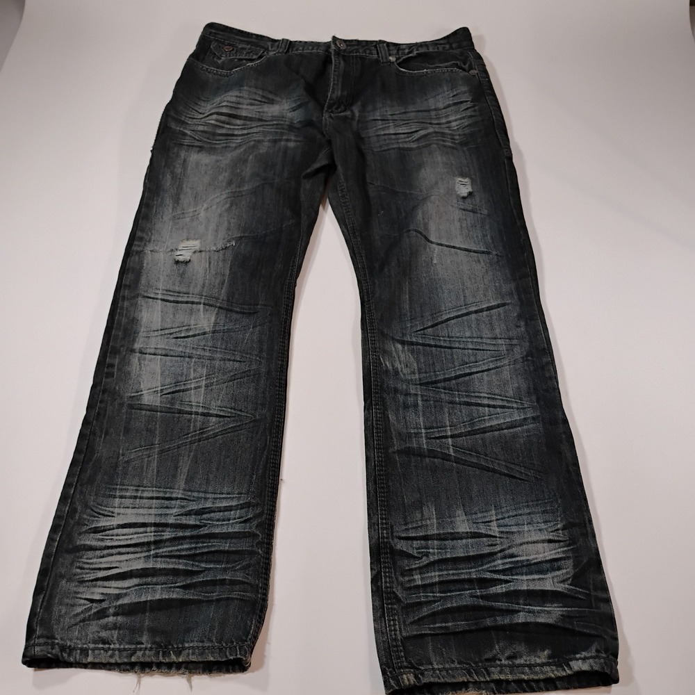 Kingdom Dreams Men's Black/Blue Denim Jeans Embroidered Pocket Flaps 100% Cotton